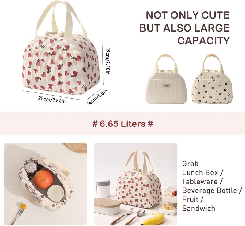 Baglemon Lunch Bag for Women Men Cute Corduroy Lunch Tote Bags Reusable Insulated Lunch Box Large Capacity Reusable Insulated Cooler for Work/Picnic/Travel - Image 2